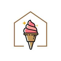 house of ice cream cone concept logo design on trendy line art style artwork vector