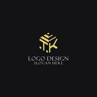 TK initial monogram with hexagon shape logo, creative geometric logo design concept vector