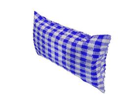 Fluffy blue checkered pillow. 3d render. photo