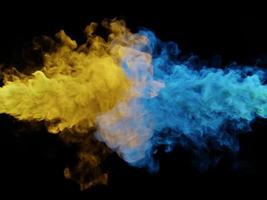 Blue and yellow smoke. 3d render. photo