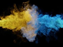 Blue and yellow smoke. 3d render. photo