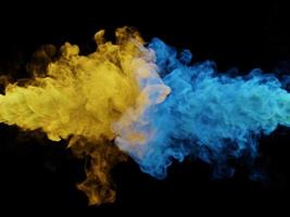 Blue and yellow smoke. 3d render. photo