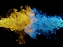 Blue and yellow smoke. 3d render. photo