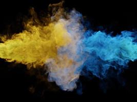 Blue and yellow smoke. 3d render. photo