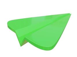 Green paper airplane icon. 3d render. photo