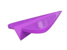 Violet paper airplane icon. 3d render. photo