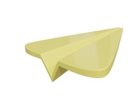 Yellow paper airplane icon. 3d render. photo