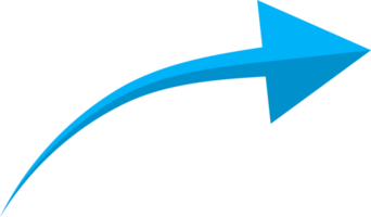 Hand drawn blue curved arrow shape in doodle style png