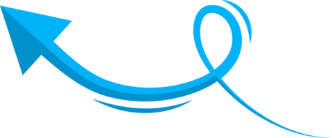 Hand drawn blue curved arrow shape in doodle style png