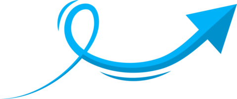 Hand drawn blue curved arrow shape in doodle style png