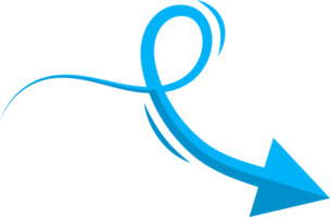 Hand drawn blue curved arrow shape in doodle style png