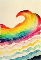 Rainbow wave watercolor background in kid style. photo