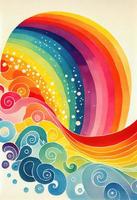 Rainbow wave watercolor background in kid style. photo