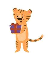 Tiger with a gift in his hands.Vector image. vector