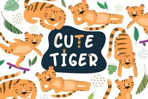 Cute tiger. Animal background. illustration for printable vector