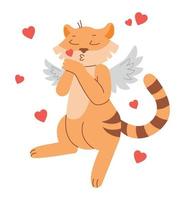 Enamored tiger with wings. Angel. Vector image.