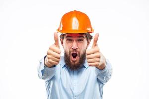 ingeniero en naranja colorante la seguridad profesionales construcción emociones mano gestos foto