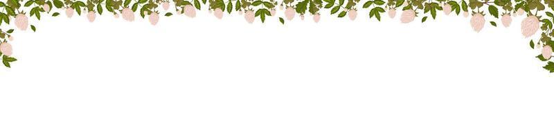 Spring horizontal frame with clover flowers, shamrock and leaves. Summer vector banner i