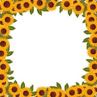 Spring square frame with sunflower flowers. Summer vector border