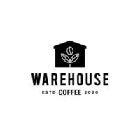 warehouse coffee logo concept. simple coffee bean icon logo in line style with house icon symbol vector