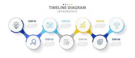 infografía modelo para negocio. 6 6 pasos moderno cronograma diagrama mapa vial con conectado camino círculos, presentación vector infografía.
