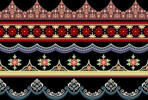 Set 5 Ethnic Seamless borders and flower ornament, motif draws working illustration flowers and  ornament motif India design elements Neckline pattern or, repeat the floral texture vector