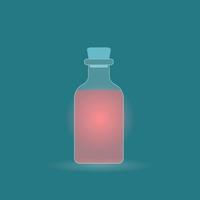 Transparent vial with red potion. Vector illustration. Isolated on blue-green background.