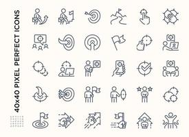 Simple set of Target Business icon set. Contains such Icons as Arrow target, Goals, Success, Planning. Editable stroke