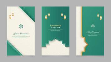 Islamic Arabic Green and White Realistic Social Media Stories Collection Template vector