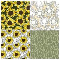 Sunflower head flower seamless pattern set for textile vector