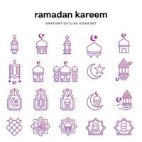 un conjunto de Ramadán kareem moderno íconos contorno con degradado vector