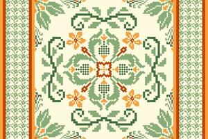 Floral Cross Stitch Embroidery on white background.geometric ethnic oriental pattern traditional.Aztec style abstract vector illustration.design for texture,fabric,clothing,wrapping,decoration,carpet.