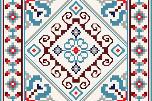 Floral Cross Stitch Embroidery on white background.geometric ethnic oriental pattern traditional.Aztec style abstract vector illustration.design for texture,fabric,clothing,wrapping,carpet,scarf,print