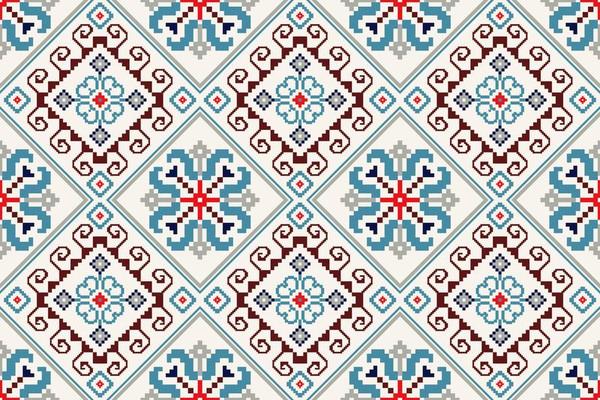 Floral Cross Stitch Embroidery on white background.geometric ethnic oriental seamless pattern traditional.Aztec style abstract vector illustration.design for texture,fabric,clothing,wrapping,carpet.