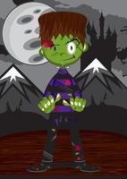 Cartoon Scary Frankensteins Monster and Castle Scene - Spooky Halloween Illustration vector