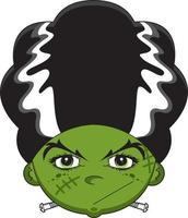 Cartoon Scary Frankensteins Bride Face - Spooky Halloween Monster Illustration vector