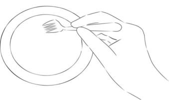 Hand with fork and plate, vector. Hand drawn sketch. vector