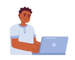 Professional programmer typing on laptop semi flat color vector character. Editable figure. Full body person on white. Simple cartoon style spot illustration for web graphic design and animation