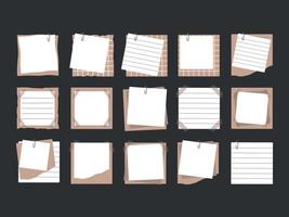 A set of various pieces of paper for notes. Paper stickers for notes in a cell, in a line, clean, crumpled. Stickers for notes in education. Isolated. vector