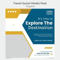 Adventure travel and tour square flyer post banner and social media post template design vector