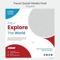 Adventure travel and tour square flyer post banner and social media post template design vector