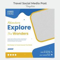 Travel Holiday vacation tour square flyer post banner and social media post template design vector