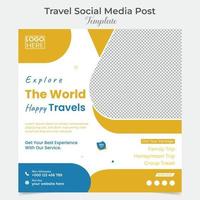 Adventure travel and tour square flyer post banner and social media post template design vector