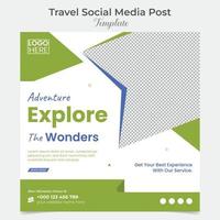 Travel and tour square flyer post banner and social media post template design vector