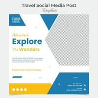 Explore tour and travel social media post and square flyer post banner template design vector