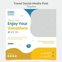 Travel and tour holiday vacation square flyer post banner and social media post template design vector