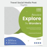 Travel and tour square flyer post banner and social media post template design vector