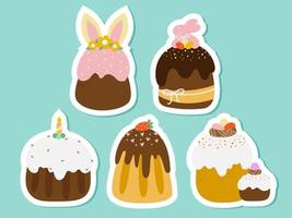 Various types of Easter cakes in a flat style. vector