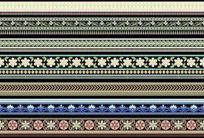 Set Ethnic Seamless borders and flower ornament, motif draws working illustration flowers and  ornament motif India design elements Neckline pattern or, repeat the floral texture vector