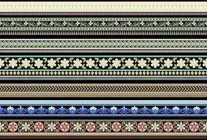 Set Ethnic Seamless borders and flower ornament, motif draws working illustration flowers and  ornament motif India design elements Neckline pattern or, repeat the floral texture vector